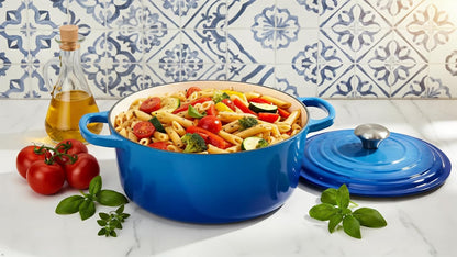 Cast Iron Dutch Oven Pot with Lid – Deep Cooking Pot for Bread, Stews, Casseroles – Oven Safe Cookware, Kitchen Essential & Wedding Gift – Compatible with All Heat Sources (Blue)