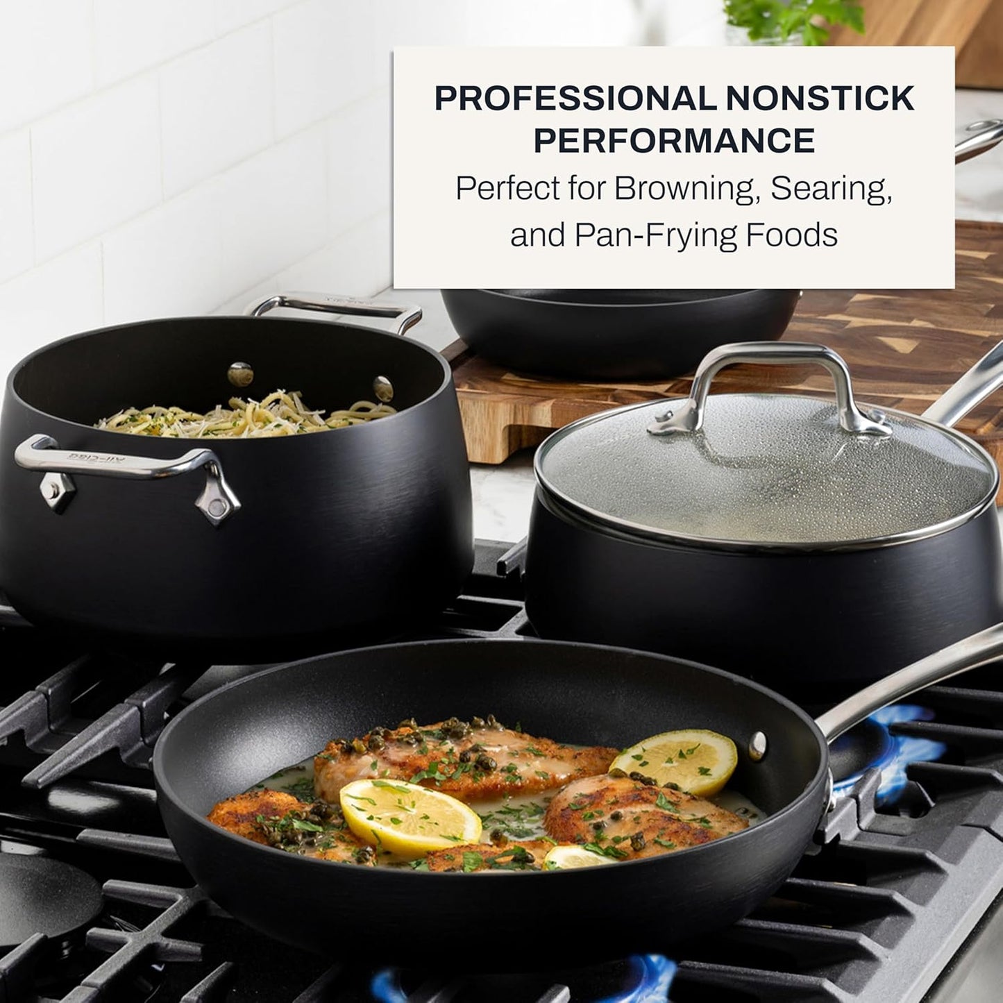 All-Clad HA1 Hard Anodized Nonstick (8-Piece) Pots and Pans Set Non Stick Cookware Sets, Oven Broiler Safe 500F, Black