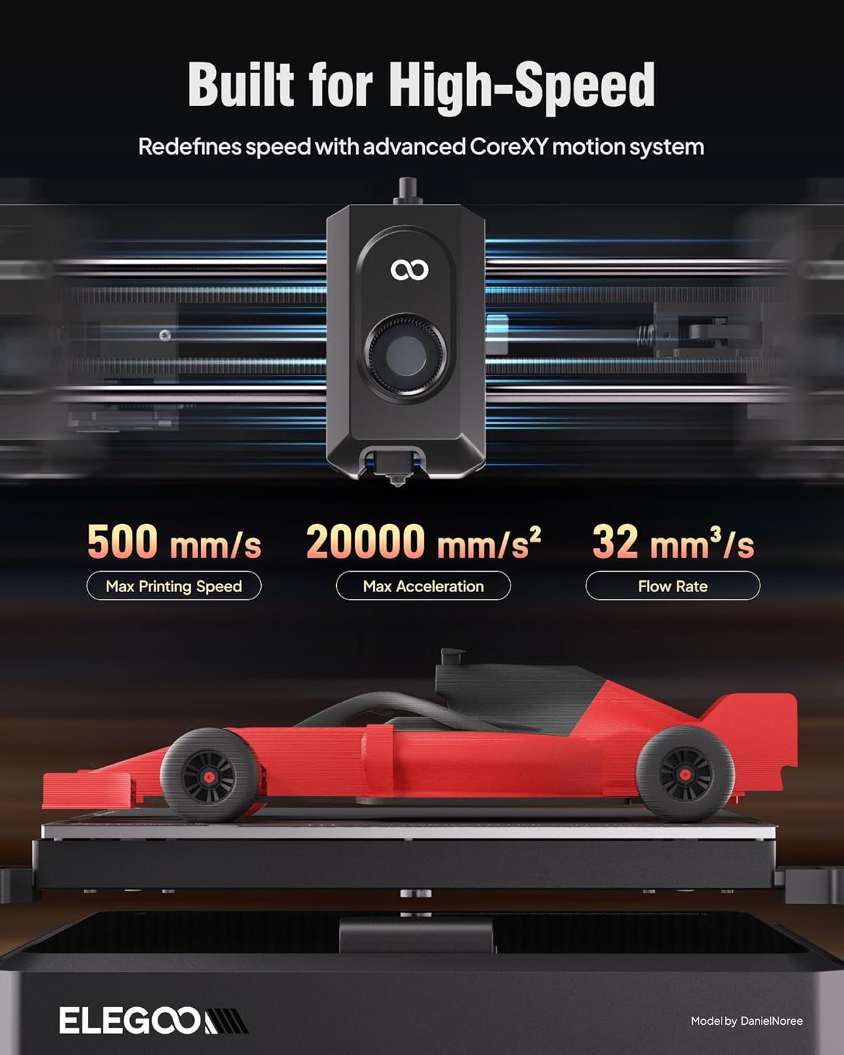 ELEGOO Centauri Carbon 3D Printer, CoreXY 500mm/s High Speed Printing with Auto Calibration, 320°C Nozzle and Built-in Camera, Ready to Print Out of the Box, 256x256x256mm Printing Size