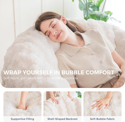 MAXYOYO Giant Bean Bag Chair for Adults, Stuffed Shell-Shaped Large Bean Bag Couch, Cozy Living Room Chair with Filler, Floor Sofa Lazy Sofa for Bedroom Living Room, Beige