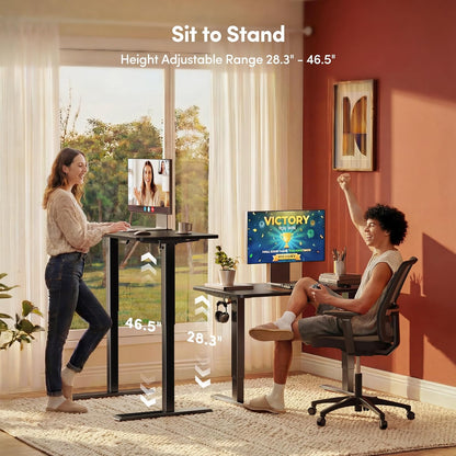 FEZIBO 48 x 24 Inchs Electric Standing Desk, Height Adjustable, Sit Stand Up, Computer Office Desk with Splice Board, Black Frame/Black Top