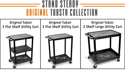 Stand Steady Tubstr 3 Flat Shelf Printer Cart, Compact and Heavy-Duty Utility Storage - Supports up to 300 lbs, Great for Home, Office, Warehouse, 28 x 18 in Tool Table, Moves Cargo Easily (Black)