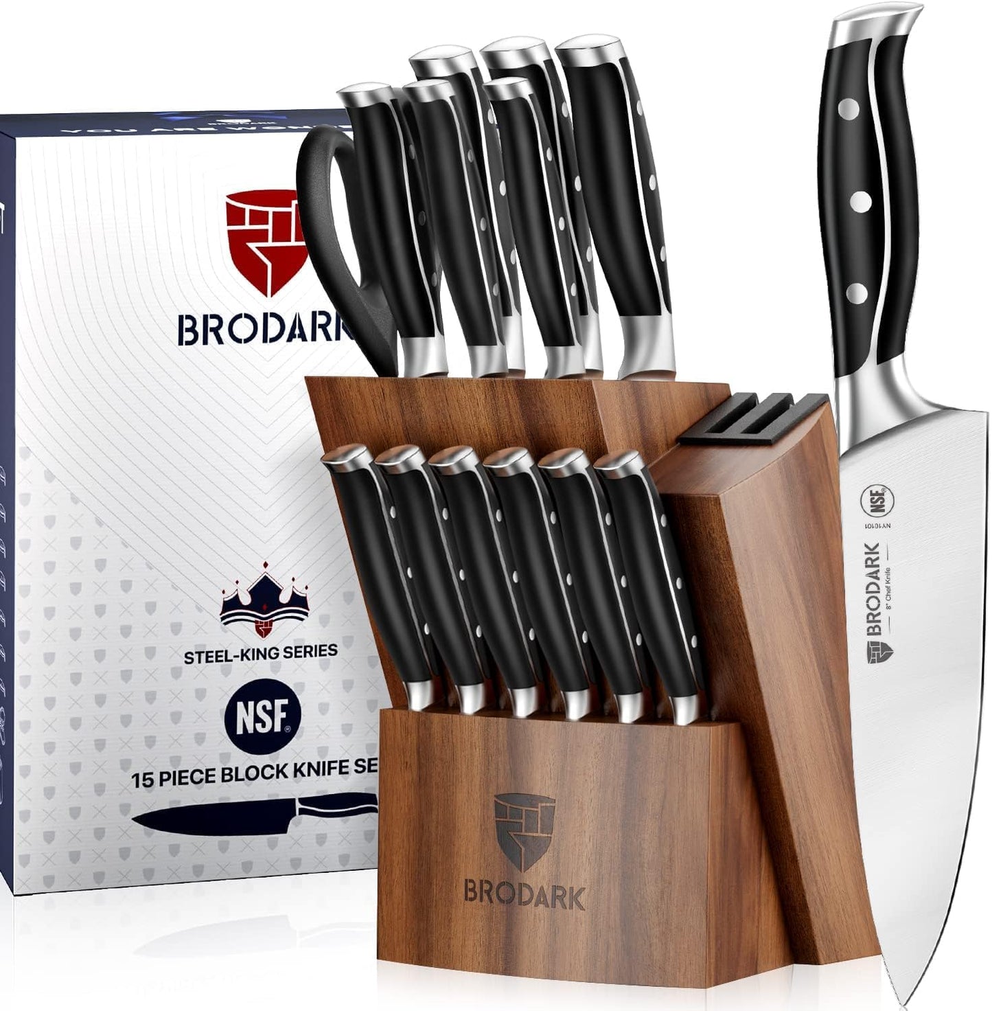 Kitchen Knife Set - Full Tang 15 Pcs Professional Chef Knife Set with Sharpener, Razor - sharp Knives Set for Kitchen, German Stainless Steel - Knife Block Set, Gift Box for Mom, Mothers Day