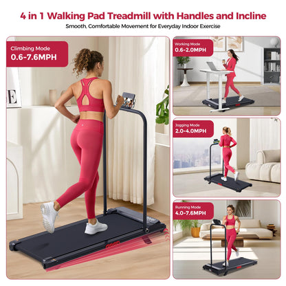 POTUPUS Walking Pad Treadmill with Handle Bar & Incline