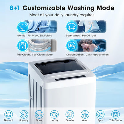 20lbs Portable Washing Machine, Full-Automatic Portable Washer with 10 Wash Cycles, Top Load Clothes Washer with Drain Pump for Apartment Bathroom, Dorms, RVs