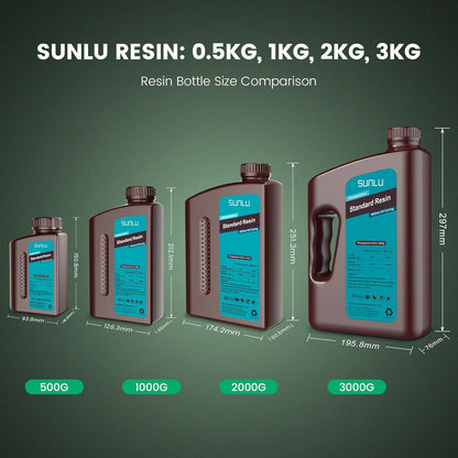 SUNLU 2kg Standard 3D Printer Resin Plus, Fast-Curing Photopolymer Resin for LCD/DLP/SLA Printers, 395-405nm UV, Low Shrinkage and High Precision, Grey 2000G