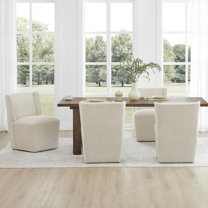 KISLOT Upholstered Dining Chairs Set of 4 with Casters, Wingback Modern Side Armless Deskchair with Rollers for Diningroom Bedroom Livingroom Reading Room, Cream Beige Fabric