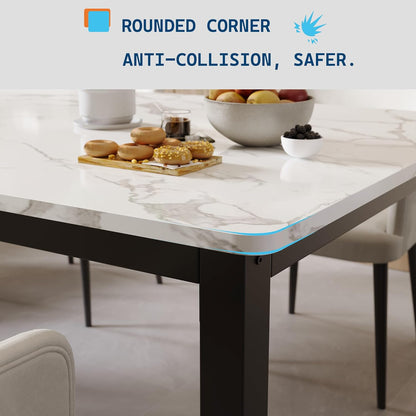 GarveeHome 70.8 in Industrial Dining Table for 6, Wooden Long Dinner Table with Mortise Tenon Design, Kitchen Table with Sturdy Metal Legs, for Dining Room Home Office Living Room, White
