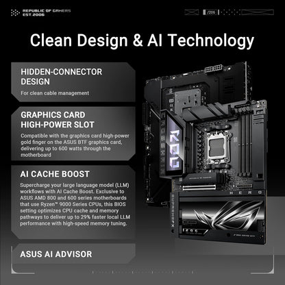ROG Crosshair X870E Hero BTF AMD ATX Board with Hidden-Connector Design & high-Power GPU Slot for Clean Cable Management, 18+2+2 Power, DDR5, WiFi 7, 5X M.2, PCIe 5.0, USB4, Advanced AI PC Ready