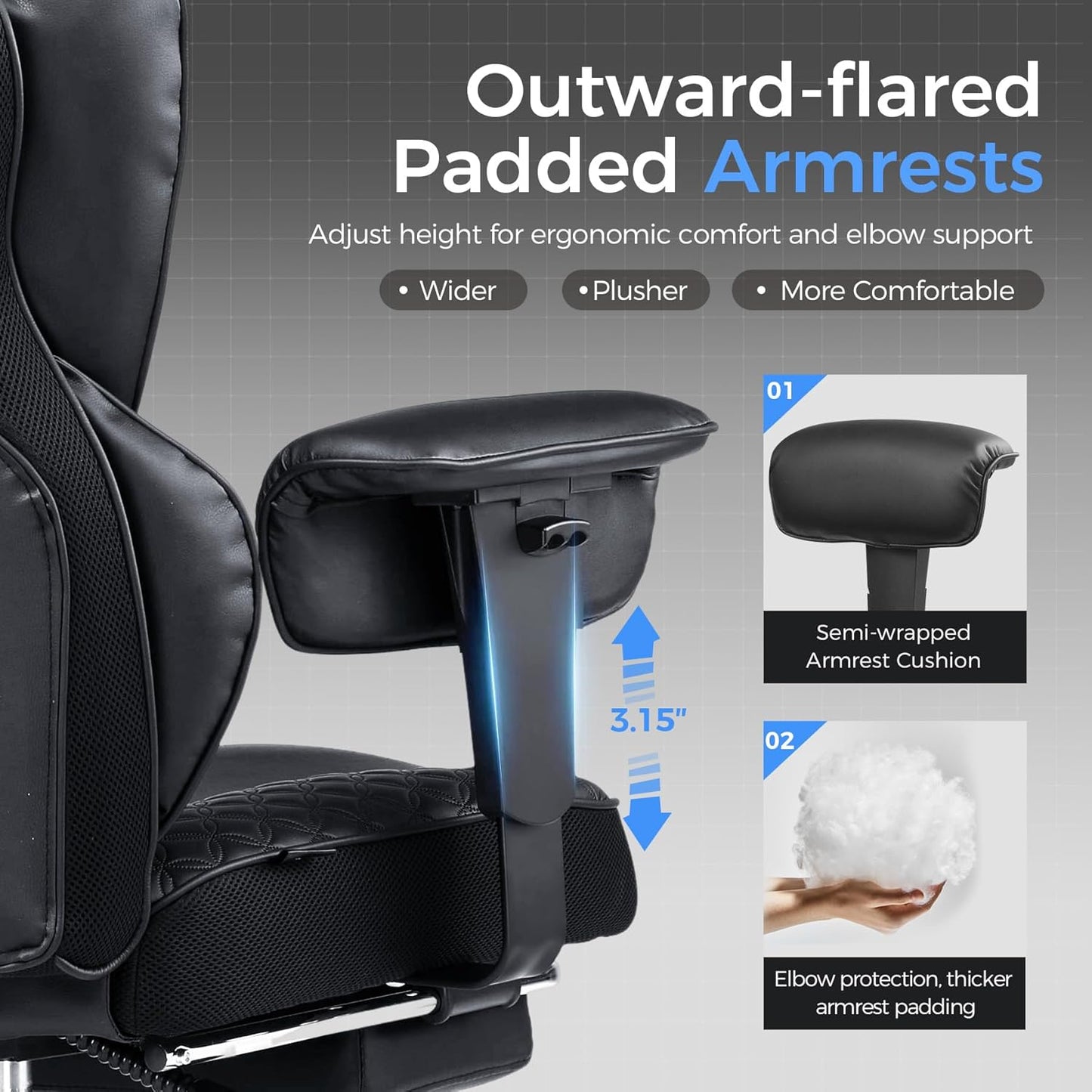GTPLAYER Big and Tall Gaming Chair 400lbs Heavy Duty Office Chair with Foot Rest & Ergonomic Pocket Spring Lumbar Support, High Back 3D Saddle Shaped Cushion for Back Pain Relief, Matte-Black