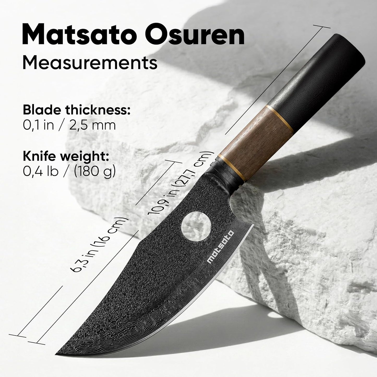 Matsato Osuren Chef Knife 6.3 Inch – Japanese Stainless Steel Kitchen Knife, Professional Chef's Knife for Cooking, Meat Cutting Knife, Chopping Knife, Sharp Kitchen Knives for Cooking & Food Prep