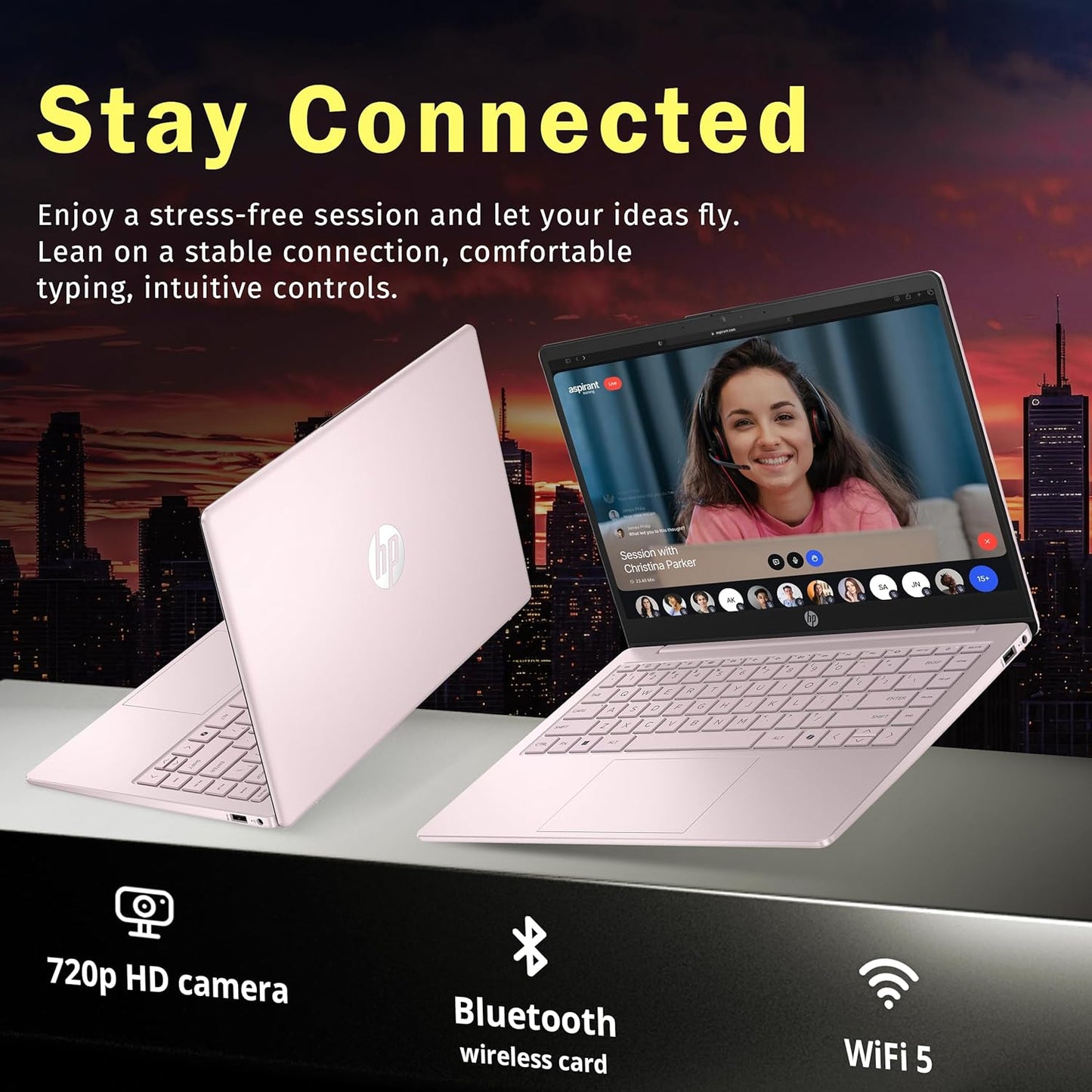 HP Stream 14" HD Laptop, Intel Processor N150, 16GB RAM, 416GB Storage (128GB UFS+288GB Docking Station Set), Intel Graphics, 1 Year Office 365, Copilot, Wi-Fi, HD Camera, Windows 11, Pink