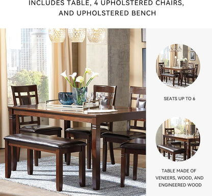 Signature Design by Ashley Bennox 6 Piece Dining Set with Upholstered Bench, Table & 4 Upholstered Chairs, Seats 6, Wood, Brown