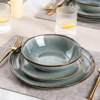 AmorArc Ceramic Dinnerware Sets,Handmade Reactive Glaze Stoneware Plates and Bowls Sets,Highly Scratch Resistant | Dishwasher & Microwave Safe Dishes Set,Service for 4 (12pc)