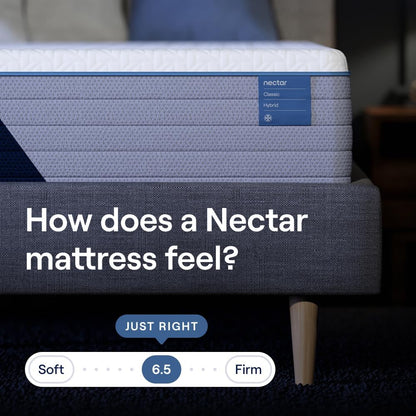 Nectar Classic Hybrid 12” Queen Mattress - Medium Firm - Memory Foam & Innerspring Coils - Cooling Top Layer - Back Pain Relief - Mattress in a Box - 365-Night Trial & Forever Warranty