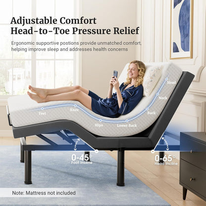 Tami Tami T450 Adjustable Bed Frame Split King (Sync Control as King) with Remote, Adjustable Base with Head&Foot Incline, Zero Gravity, Nightlight, Quiet Motor, Height-Adjustable Legs, Easy Assembly