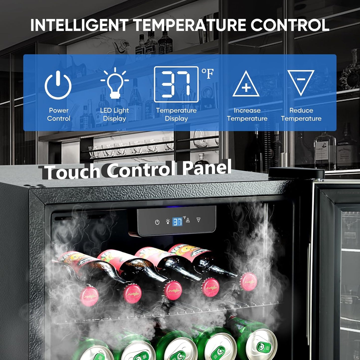 ORYMUSE 3.2 Cu.Ft Beverage Refrigerator, 130 Can Mini Fridge with Glass Door & Digital Temperature Control, Compressor Cooling Freestanding Cooler for Soda, Beer, Wine, Home, Office & Bar - Silver