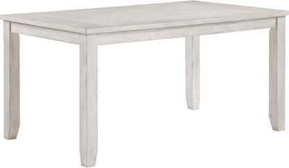 Lexicon 60" Farmhouse Dining Table for 4-6 People, Solid Wood Frame Acacia Veneer Rectangular Kitchen Table, for Kitchen, Dining Room, Living Room, Assembly Required, Brushed Antique White Finish