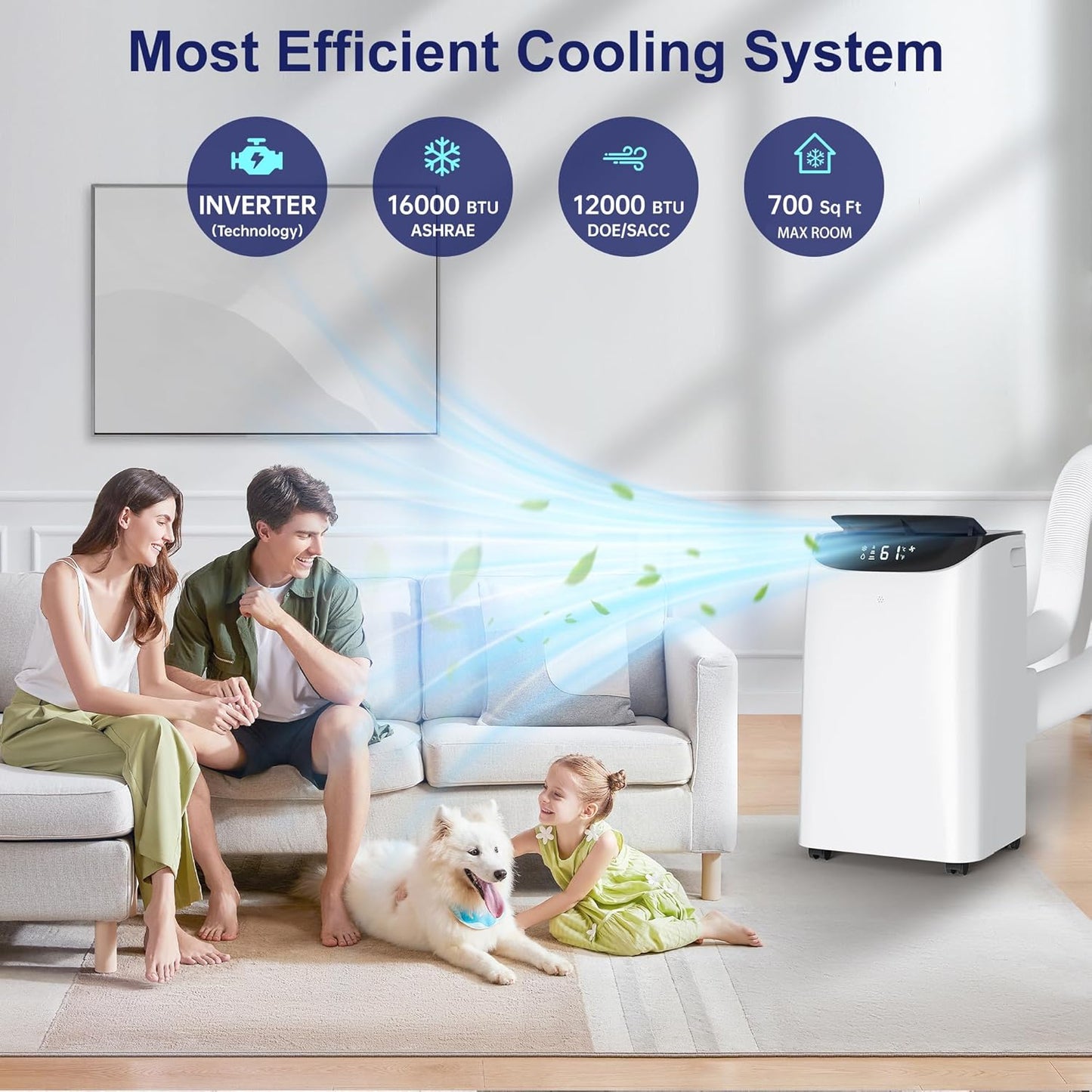 Inverter 16000BTU Portable Air Conditioners with Remote, Free Stand Cooling Portable AC Unit for Room up to 800 sq.ft, with Dehumidifier & Fan, Dual Hose, Quiet Sleep Mode(42dB), Windows Kit