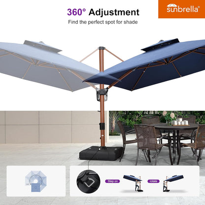 PURPLE LEAF Umbrella 9' X 12' Double Top Deluxe Rectangle Patio Umbrellas Offset Hanging Umbrellas Cantilever Umbrella, Spectrum Indigo