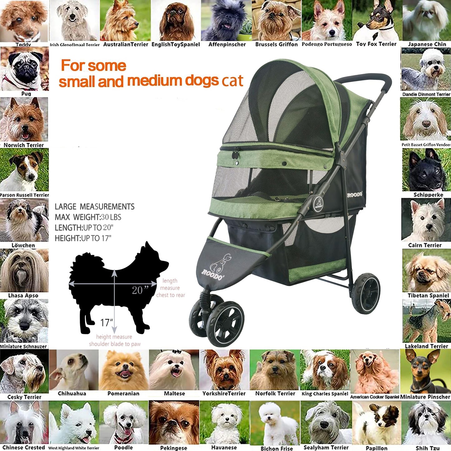 ROODO 3 Wheel Pet Stroller - Lightweight & Portable Jogger