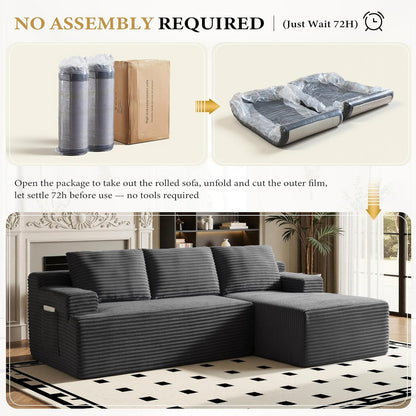 96" Sectional Couches for Living Room Cloud Couch Sofa with L-Shape Upholstered Boneless Couchs Modern Modular Sectional Couch with Chaise (Dark Grey, 96" W+Right Facing Chaise+2Seaters)
