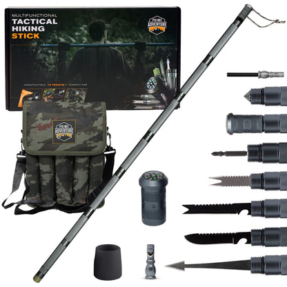PRIME ADVENTURE 15-in-1 Tactical Survival Walking Stick & Hiking Staff