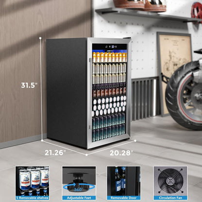 COWSAR 4.5 Cu.Ft Wine Fridge 37 Bottle, ETL Approved Freestanding Wine Cooler 145 Can Beverage Refrigerator with Stainless Steel Reversible Glass Door, Drink Fridge for Home Bar, Kitchen, Game Room