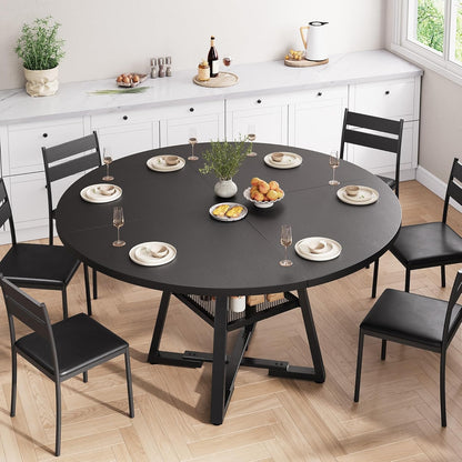 Jocoevol 51'' Round Dining Table,Kitchen Dining Room Circle Dinner Pedestal Table,Space Saving Wood Kitchen & Dining Room Furniture (Black, 51In)