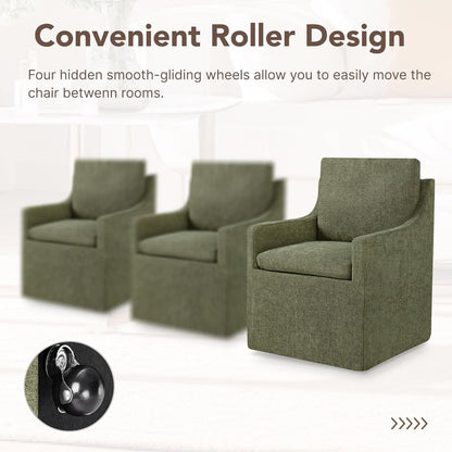 KISLOT Upholstered Dining Chairs Set of 4, Modern Dining Room Chairs with Casters & Washable Cover, Rolling Accent Chair with Hidden Storage for Kitchen, Farmhouse, Living Room, Green, 4 Box