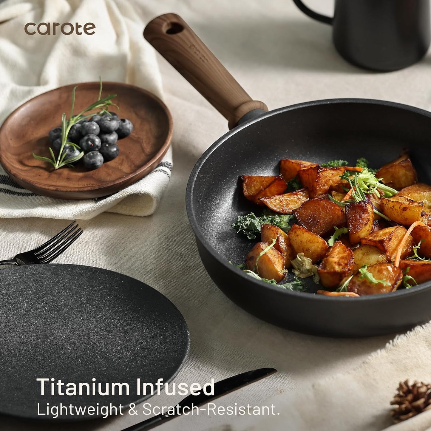 CAROTE 44pcs Nonstick Kitchen Titanium Cookware Sets, Nonstick Pots and Pans, Induction Cookware Set Kitchen Cooking Sets, Non Stick w/Frying Pan,Black