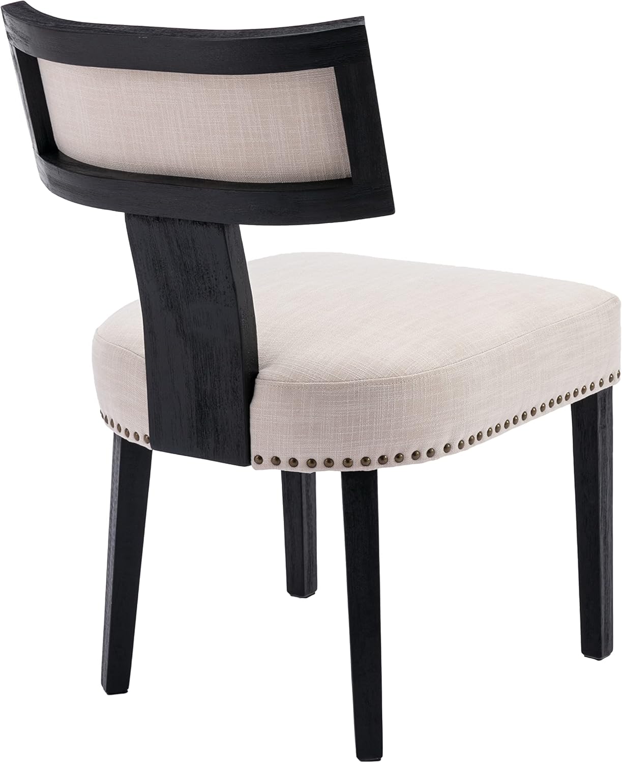 RIVOVA Mid Century Modern Dining Chairs Set of 6 Linen Fabric Upholstered Kitchen Side Chairs with Nailhead Trim, Modern Kitchen Armless Solid Wood Dining Chairs, Beige