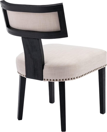 RIVOVA Mid Century Modern Dining Chairs Set of 6 Linen Fabric Upholstered Kitchen Side Chairs with Nailhead Trim, Modern Kitchen Armless Solid Wood Dining Chairs, Beige