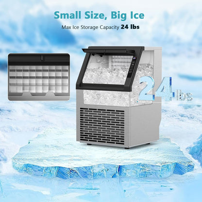 COWSAR Commercial Ice Maker Machine, Self-Cleaning Ice Machine for Home, Bar, Restaurant, Office and Outdoor .80Lbs/24H Freestanding Undercounter Ice Maker with 24Lbs Storage Capacity