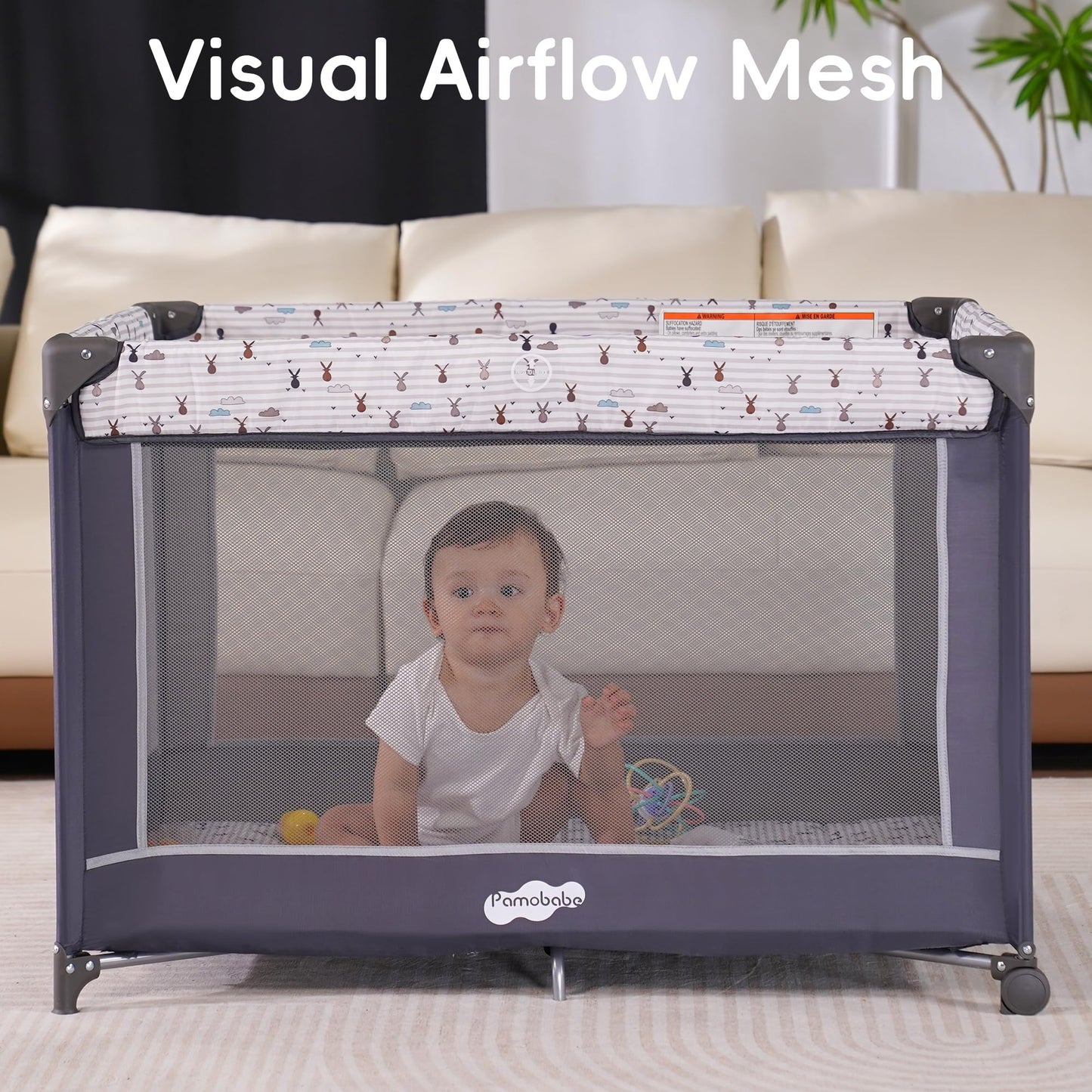 PAMO BABE Pack and Play with Bassinet - Portable Baby Playard