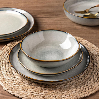 AmorArc Ceramic Dinnerware Sets,Handmade Reactive Glaze Stoneware Plates and Bowls Sets,Highly Scratch Resistant | Dishwasher & Microwave Safe Dishes Set,Service for 4 (12pc)