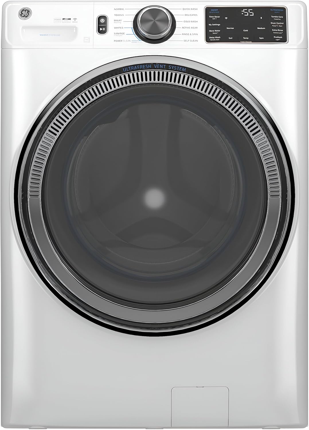 GE 5.0 cu.ft. Smart Front Load Washer in White with Steam, UltraFresh Vent System, and Microban Technology
