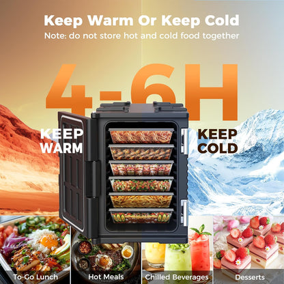 CAMMOO 95Qt Non-Electrical Food Warmer with Wheels, 304 Stainless Steel Latch, Catering Food Warmers for Parties LLDPE Insulated Food Carrier for 6 Full-Size Pans(NOT Included), Hot Boxes for Catering