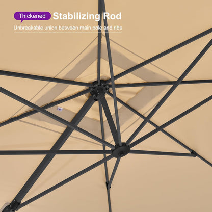 PURPLE LEAF 10ft Patio Umbrella Square Large Outdoor Windproof Offset Umbrella with 360° Rotation Cantilever Umbrella for Garden Deck Backyard Pool Beige