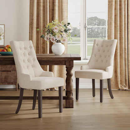 COLAMY Fabric Side Dining Chairs Set of 6, Wingback Upholstered Dining Room Chairs with Tufted Button, Living Room Chairs for Home Kitchen, Beige