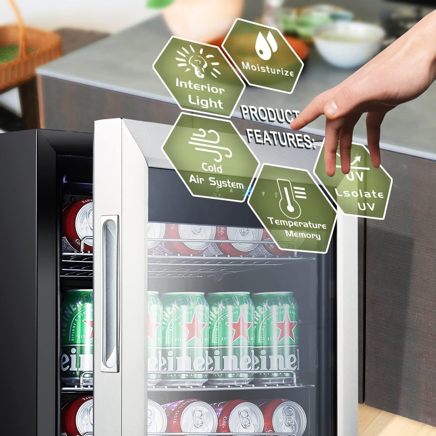 Kalamera Mini Beverage Fridge Refrigerator- 120 Cans Freestanding Drink Cooler - for Soda, Water, Beer or Wine with White LED Light
