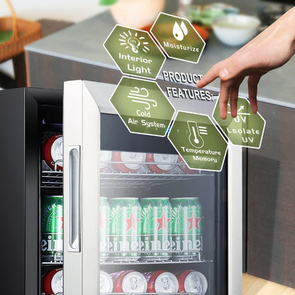 Kalamera Mini Beverage Fridge Refrigerator- 120 Cans Freestanding Drink Cooler - for Soda, Water, Beer or Wine with White LED Light