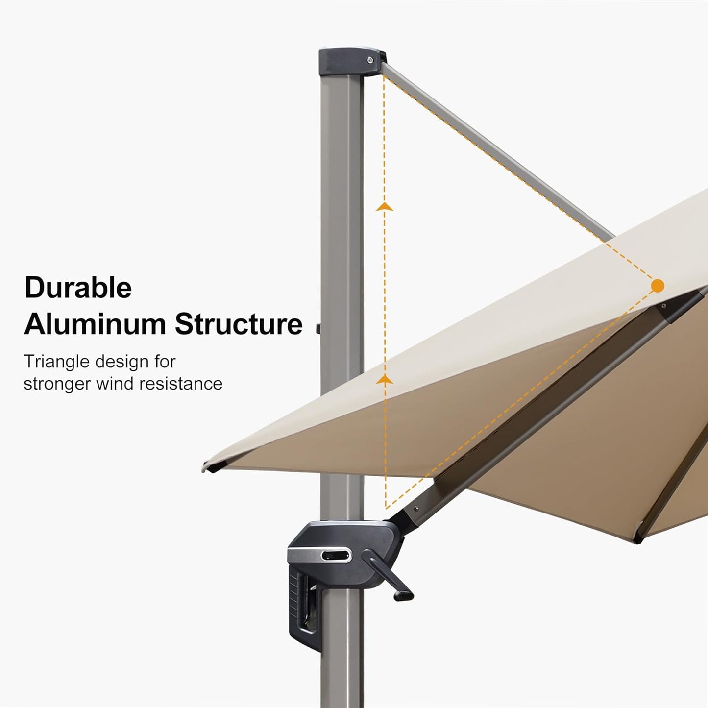 PURPLE LEAF 9' X 11' Patio Umbrella, Rectangle Outdoor Cantilever Umbrella, Aluminum Offset Umbrella with Champagne Frame and 360° Rotation for Pool Deck Garden, Beige
