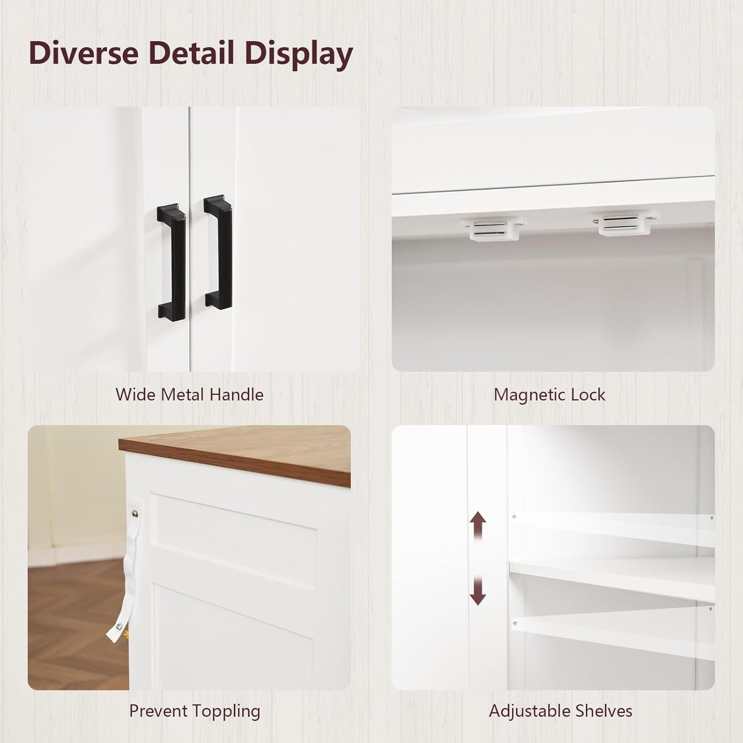 usikey Buffet Cabinet with Storage and Drawers, 55" Large Sideboard Buffet Cabinet with Adjustable Shelves and Doors, Modern Coffee Bar for Kitchen, Living Room, White