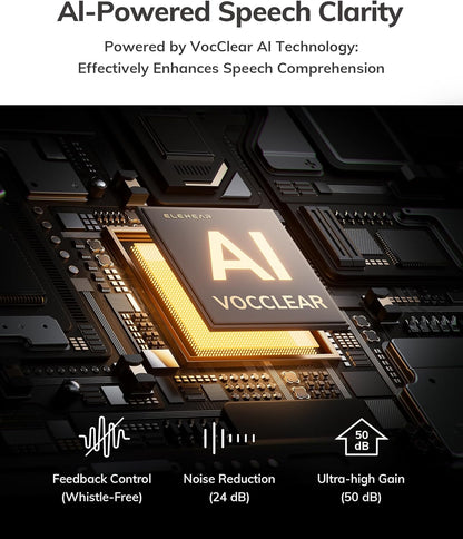 ELEHEAR-Beyond OTC Hearing Aids, AI Powered Speech Enhancement, Superior Sound Quality, Connectivity with iOS or Android Devices via Bluetooth 5.3, for Seniors and Adults