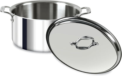 All-Clad D3 3-Ply Stainless Steel Stockpot with Lid 8 Quart, Induction, Oven Broiler Safe 600F, Silver