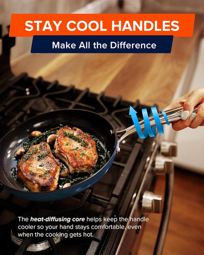 Nuwave Lux 13-Piece Premium Cookware Collection, Healthy G10 Duralon Blue Ceramic Nonstick, Ultra Durable, PFAS-Free, Lightweight & Works on All Cooktops