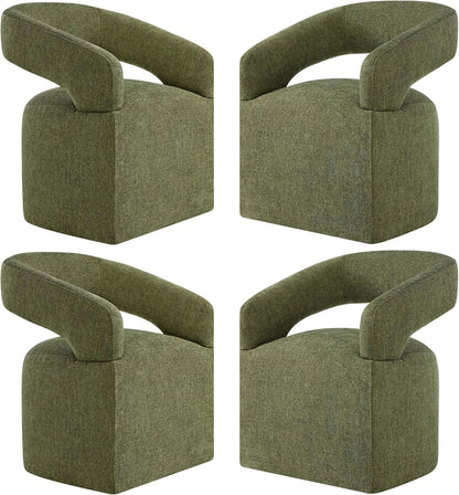 KISLOT Upholstered Dining Chairs with Casters, Modern Barrel Side Armchair with Rollers for Dining Room, Bedroom, Kitchen, Reading Room, Green, Set of 4