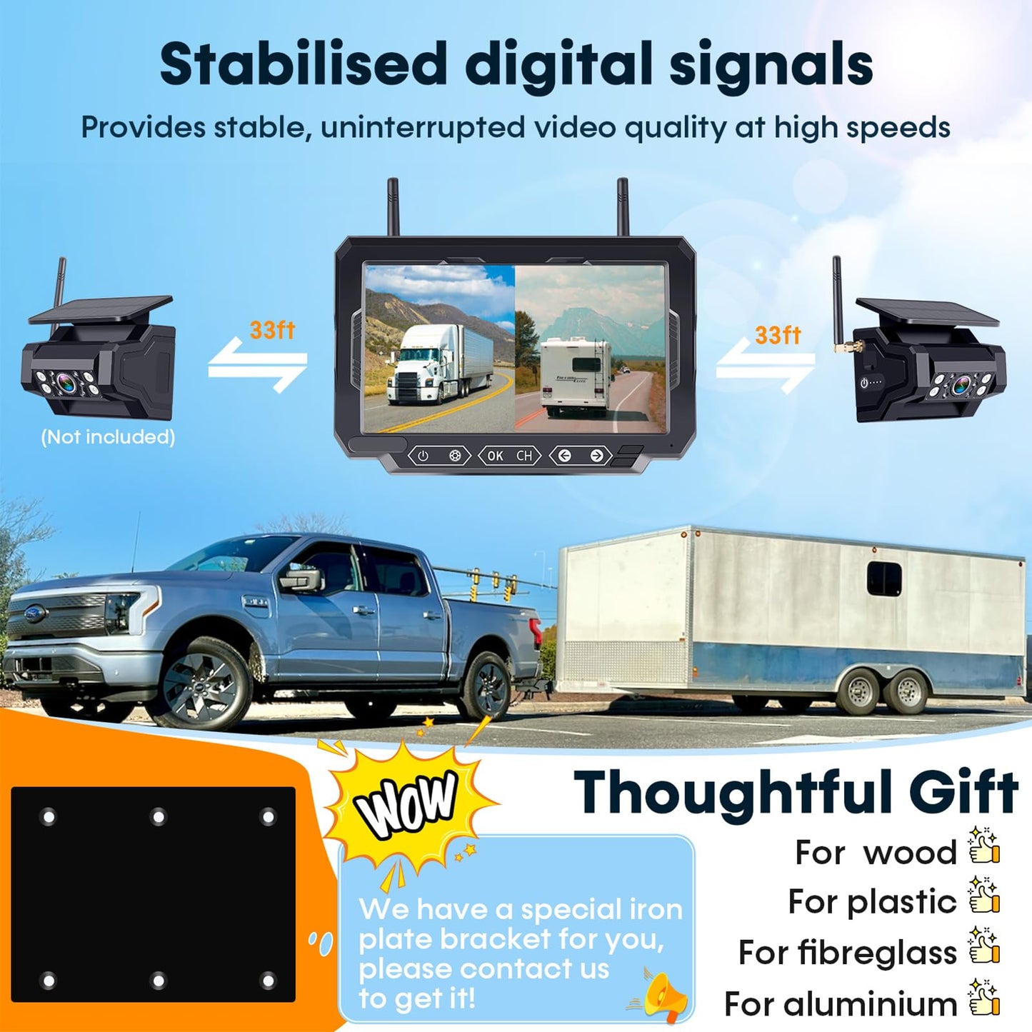 PEMACOM 1080P HD Wireless Backup Camera & 7" Monitor