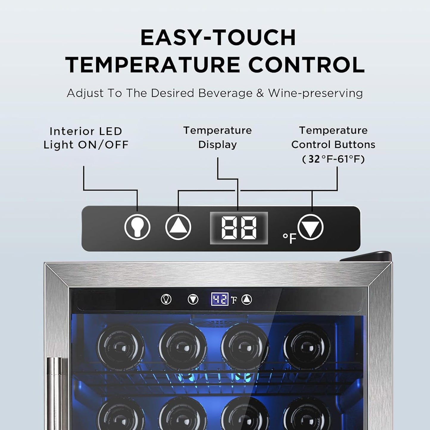 Electactic Wine Cooler 37 Bottle Freestanding Fridge with Stainless Steel Reversible Glass Door, 145 Can Beverage Refrigerator Quiet Compressor for Home Kitchen Bar, 4.5 Cu.ft Silver